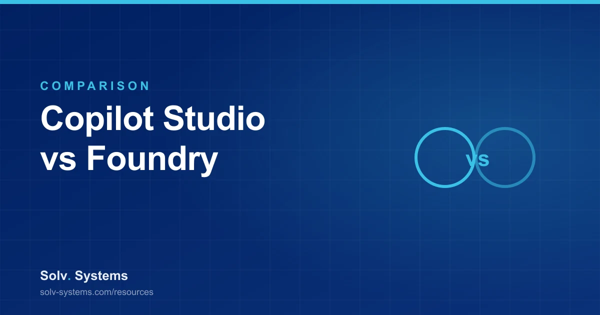 Navy Solv Systems title card reading 'Copilot Studio vs Foundry' with a versus circles motif.