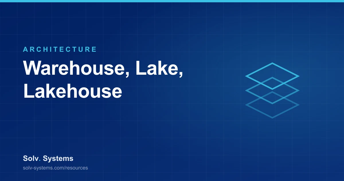 Navy Solv Systems title card reading 'Warehouse, Lake, Lakehouse' with a layered platform motif.