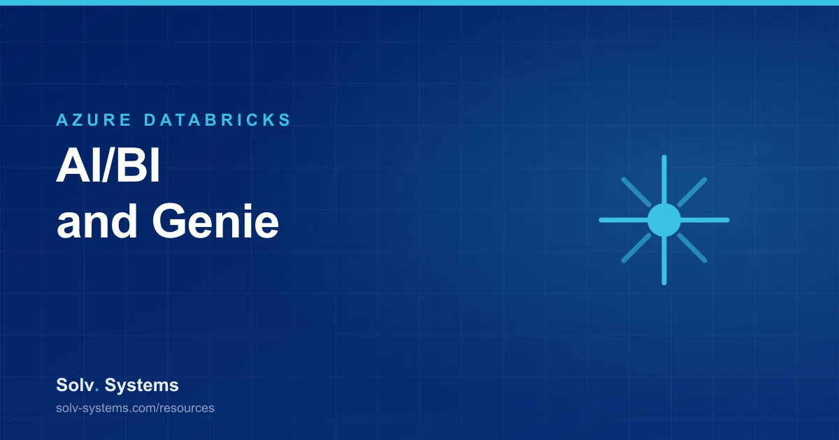 Navy Solv Systems title card reading 'AI/BI and Genie' with a spark burst motif.