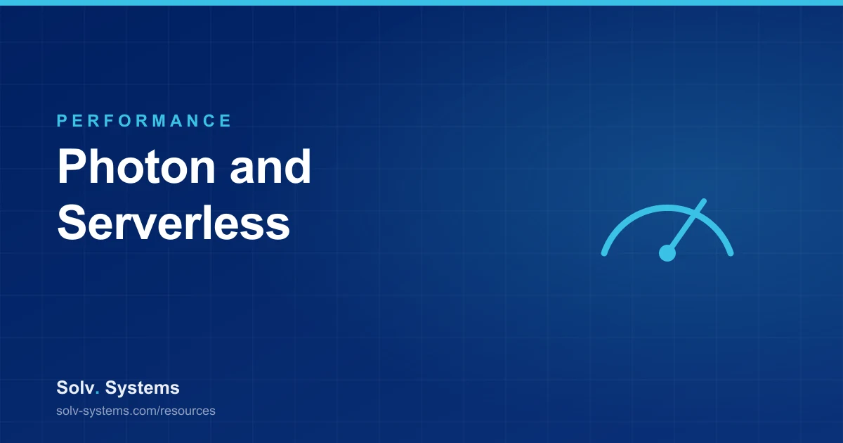 Navy Solv Systems title card reading 'Photon and Serverless' with a capacity gauge motif.