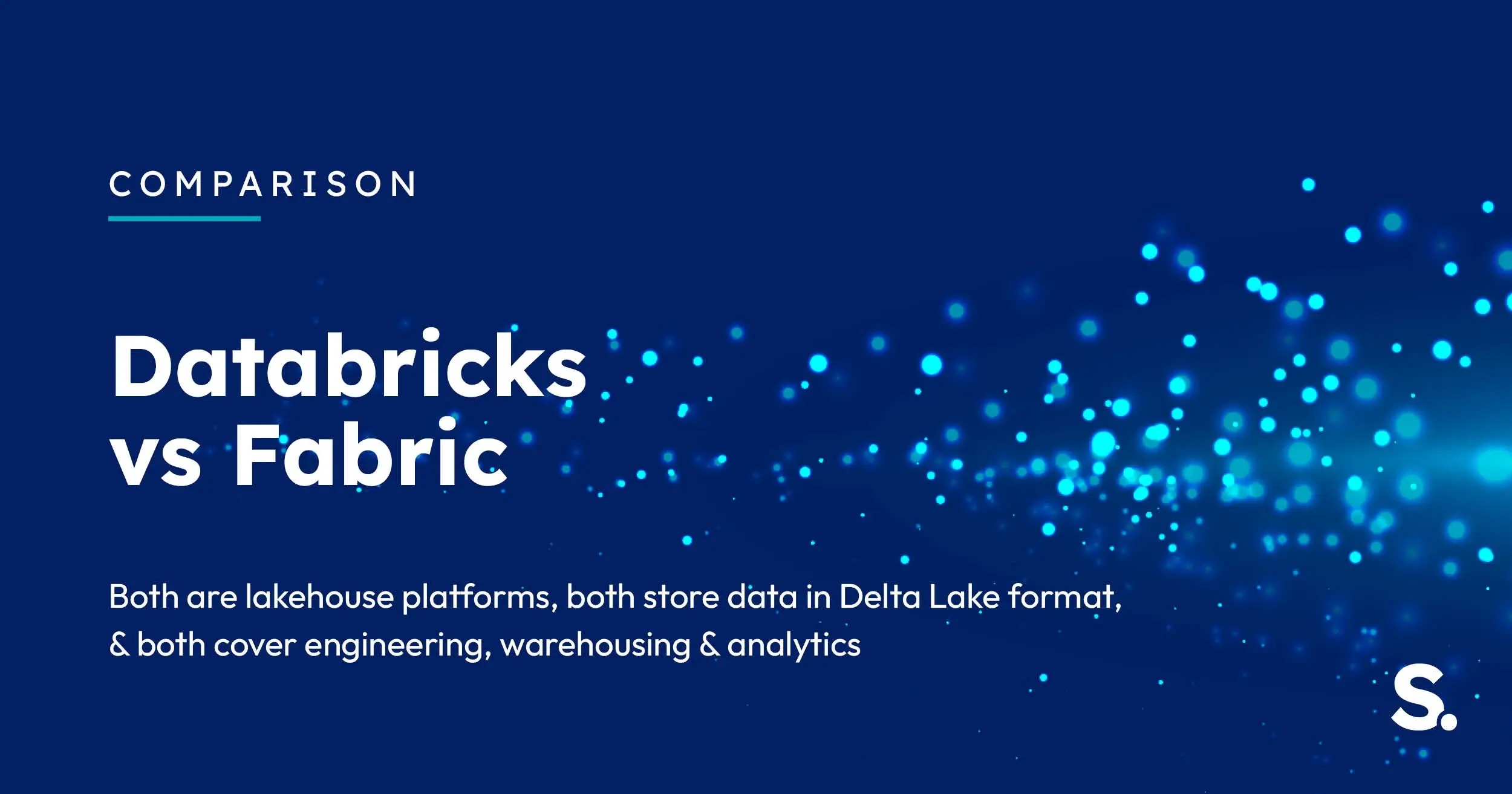 Navy Solv Systems title card for the Databricks vs Fabric comparison, with cyan light particles.