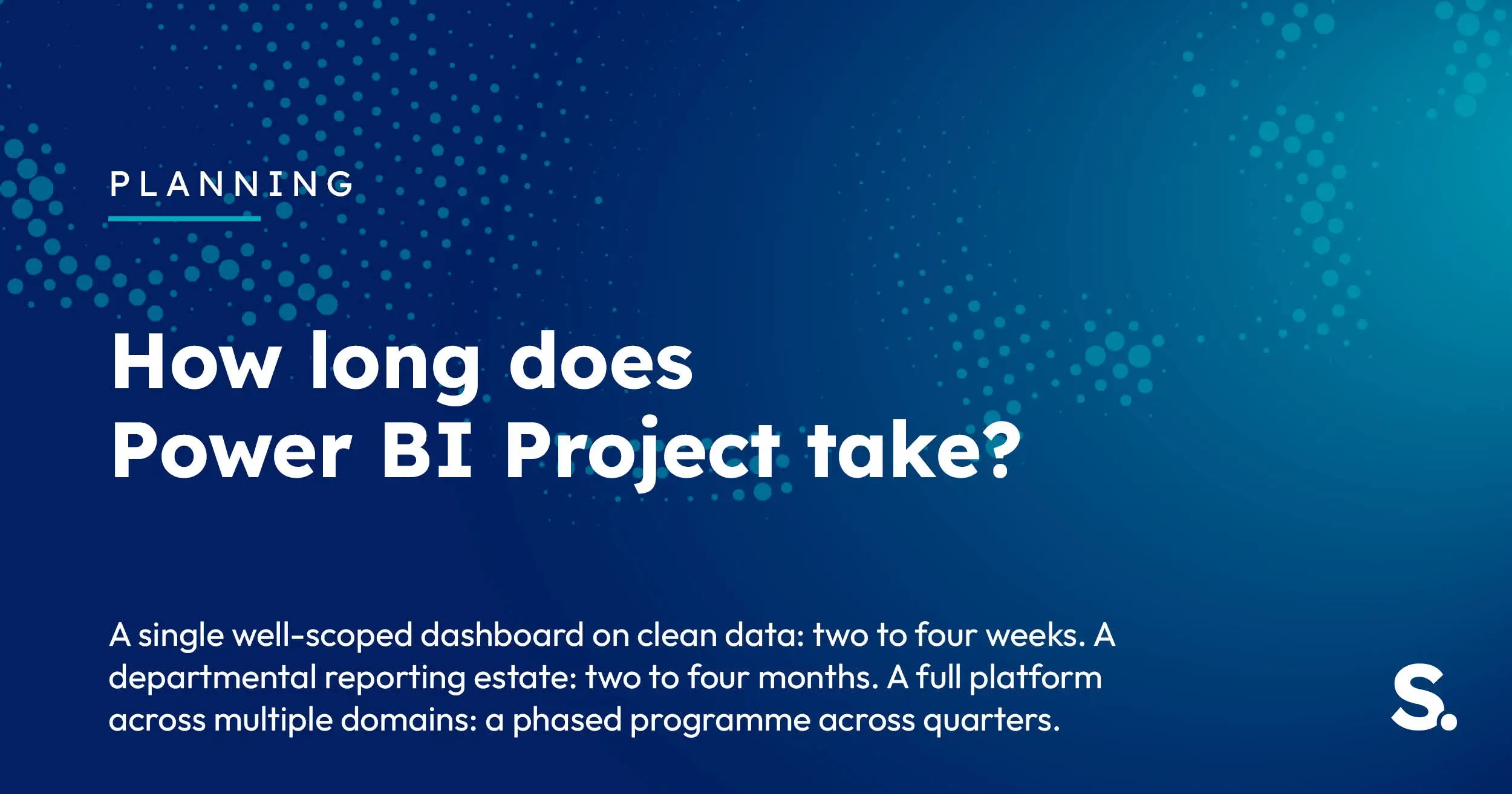 Navy Solv Systems title card reading 'How Long Does a Power BI Project Take?' with a project timeline motif.