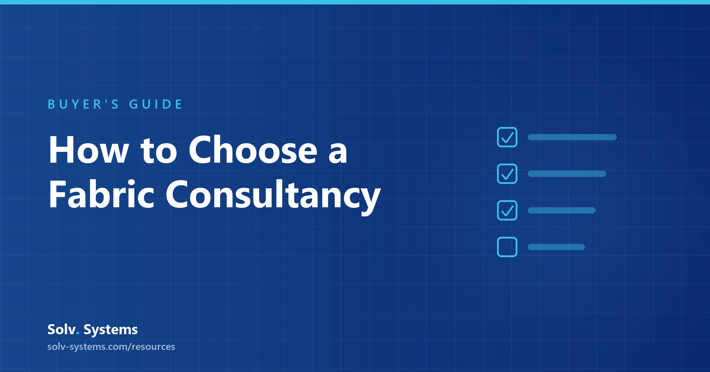 Navy Solv Systems title card reading 'How to Choose a Fabric Consultancy' with a checklist motif.