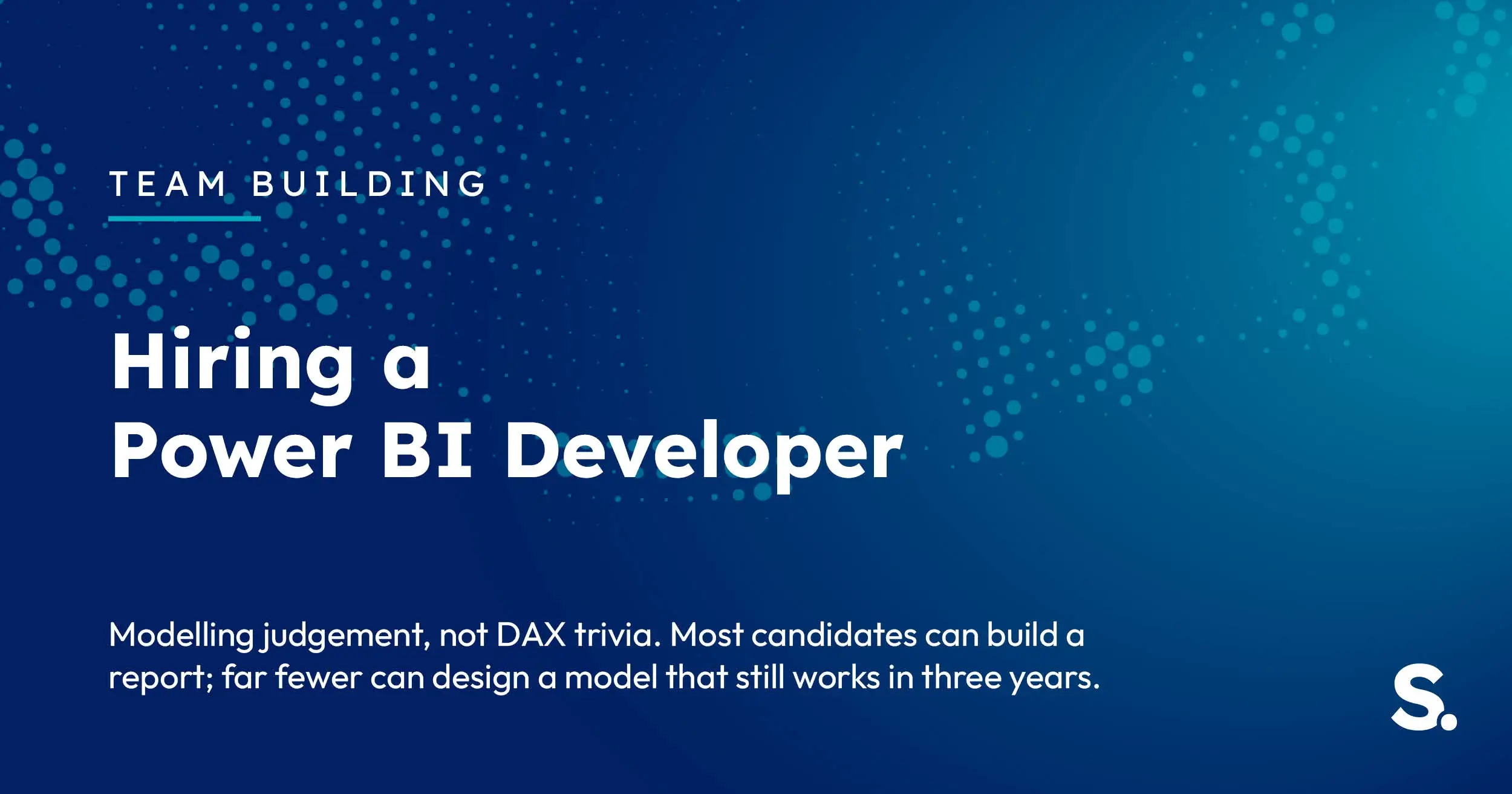 Navy Solv Systems title card reading 'Hiring a Power BI Developer' with two people icons motif.