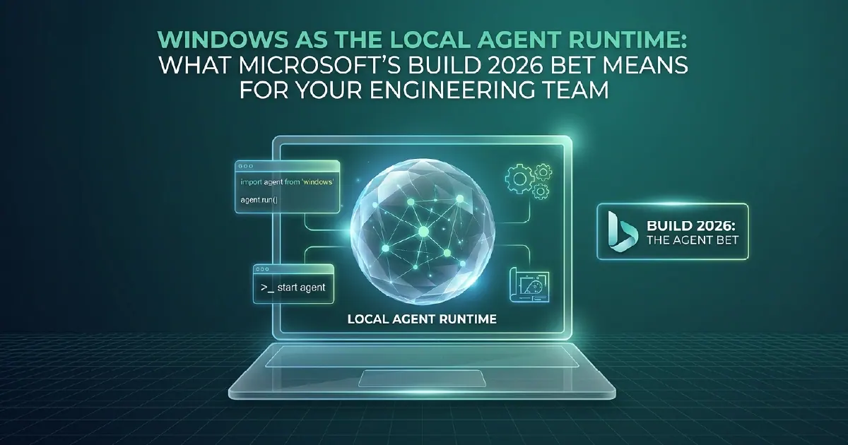 Windows PC with a terminal window showing local AI agent execution, with Windows Copilot Runtime and NPU chip icons alongside GitHub Copilot CLI interface elements.