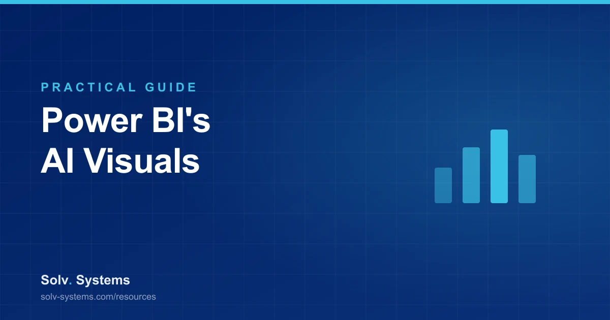 Navy Solv Systems title card reading 'Power BI AI Visuals' with a bar chart motif.