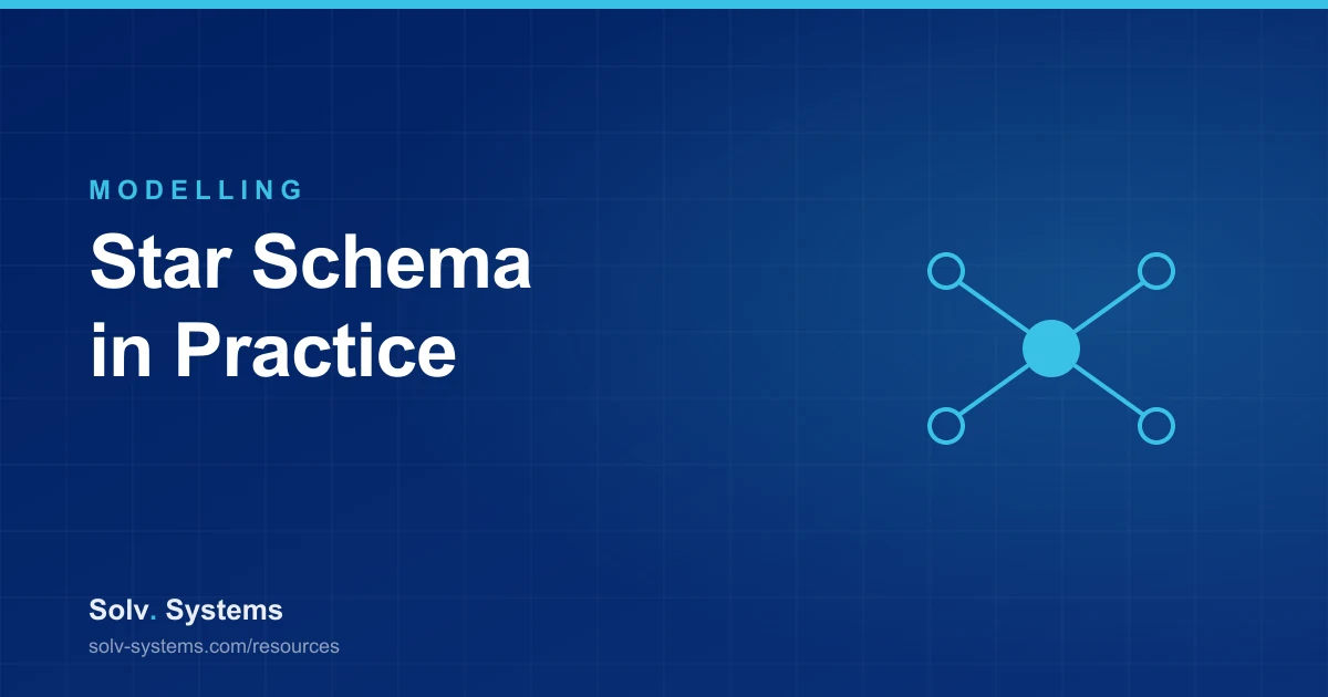 Navy Solv Systems title card reading 'Star Schema in Practice' with a star schema of linked tables motif.