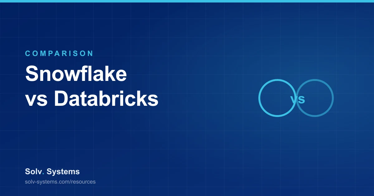 Navy Solv Systems title card reading 'Snowflake vs Databricks' with a versus circles motif.