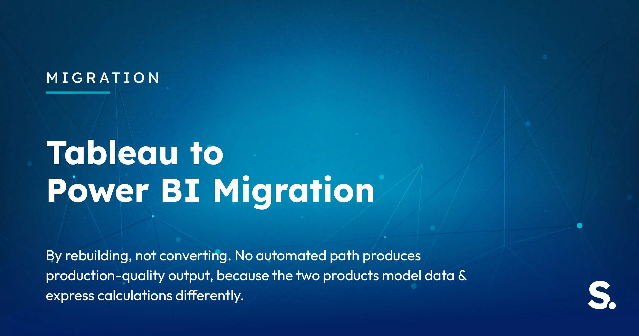 Navy Solv Systems title card reading 'Tableau to Power BI Migration' with migration arrows motif.