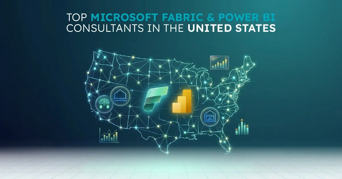 A visual representing the US Microsoft Fabric and Power BI consultancy landscape in 2026, featuring Solv. Systems and leading American data partners.