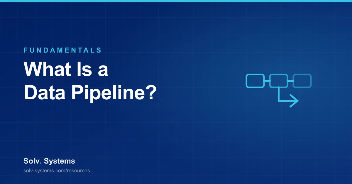 Navy Solv Systems title card reading 'What Is a Data Pipeline?' with a linked pipeline motif.