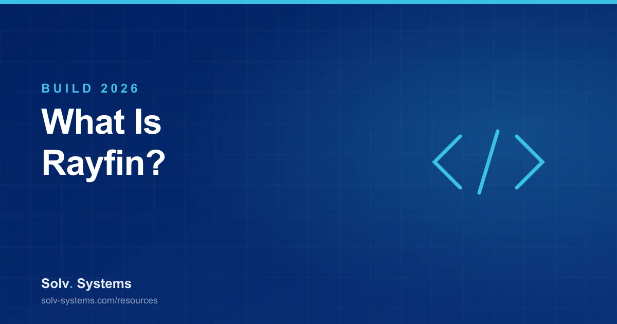 Navy Solv Systems title card reading 'What Is Rayfin?' with code brackets motif.